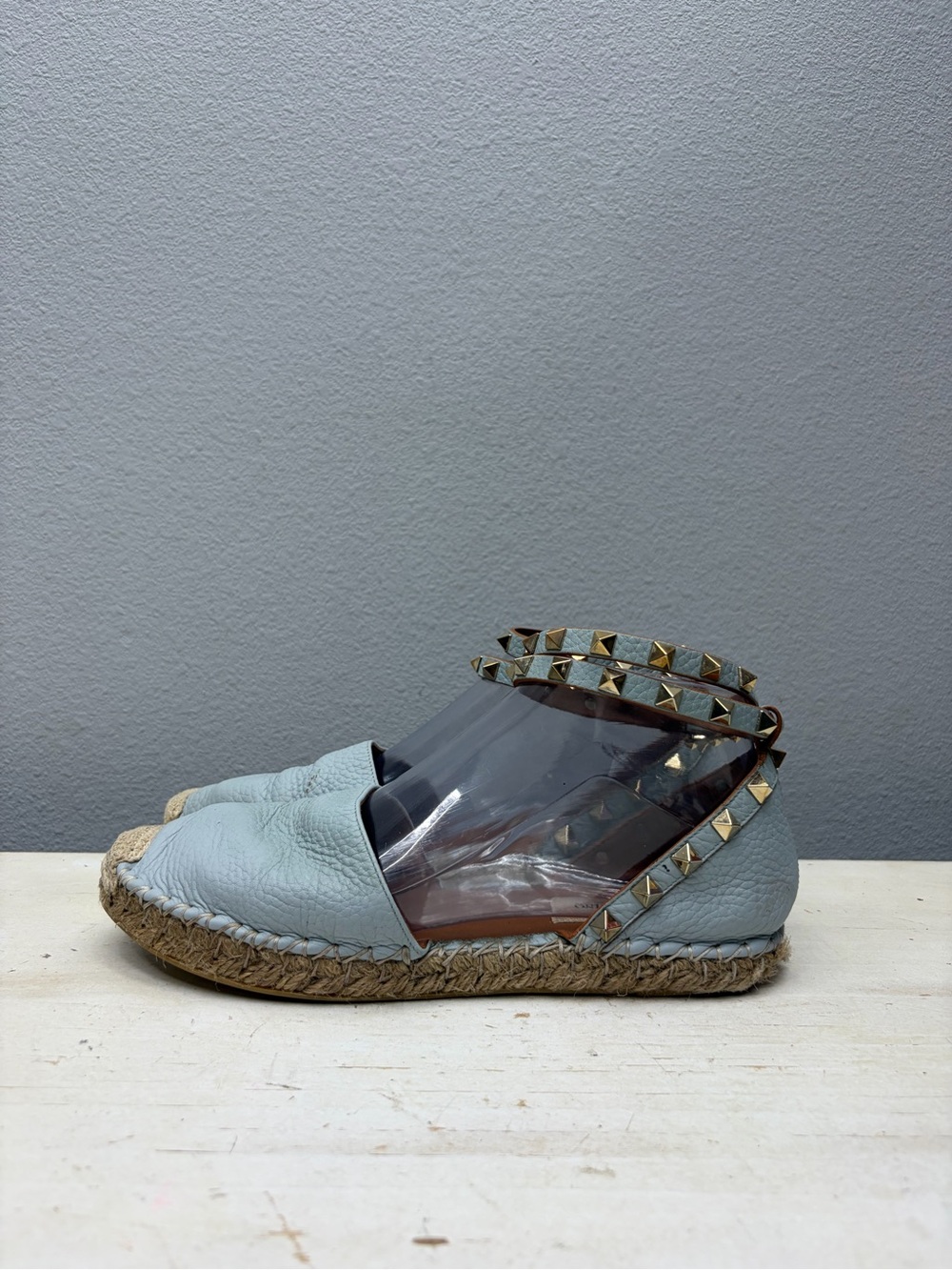 Valentino Blue Leather Rockstud Espadrilles Size 37